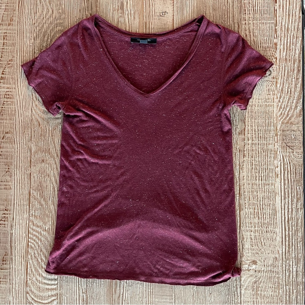 Allsaints Emelyn Shimmer Tee Dark Red